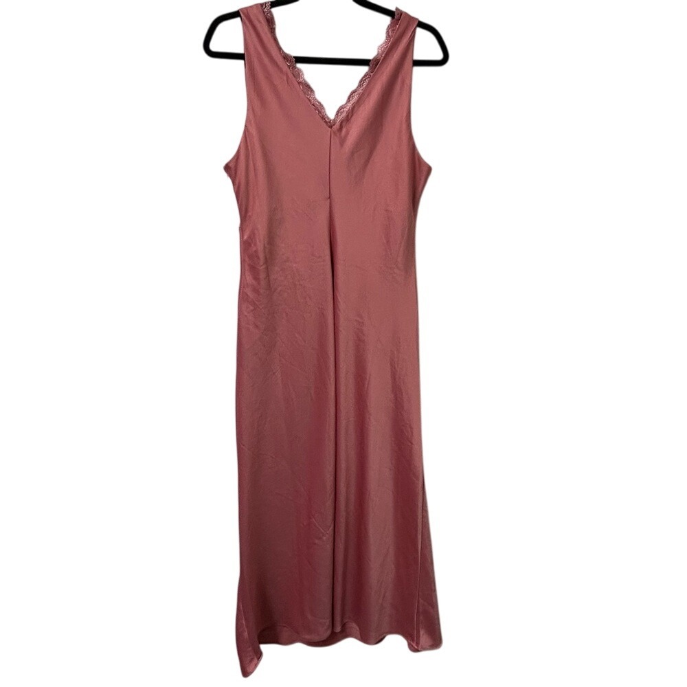 Nicole Miller Rose Sleeveless Lace Trim Neckline Midi‎ Dress Satin Size 12 - Picture 3 of 6